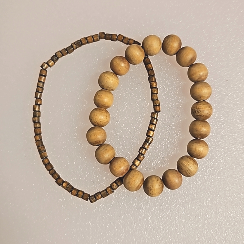 Lot of 9 pc. of 2 necklaces 1 earring 6 bracelets bag #1 faux wood tan natural - Picture 8 of 11